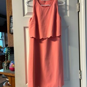 LOFT Coral Scallop-Trim Midi Dress, size 2